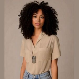 COS Tan Silk Short Sleeve Tunic Top ab